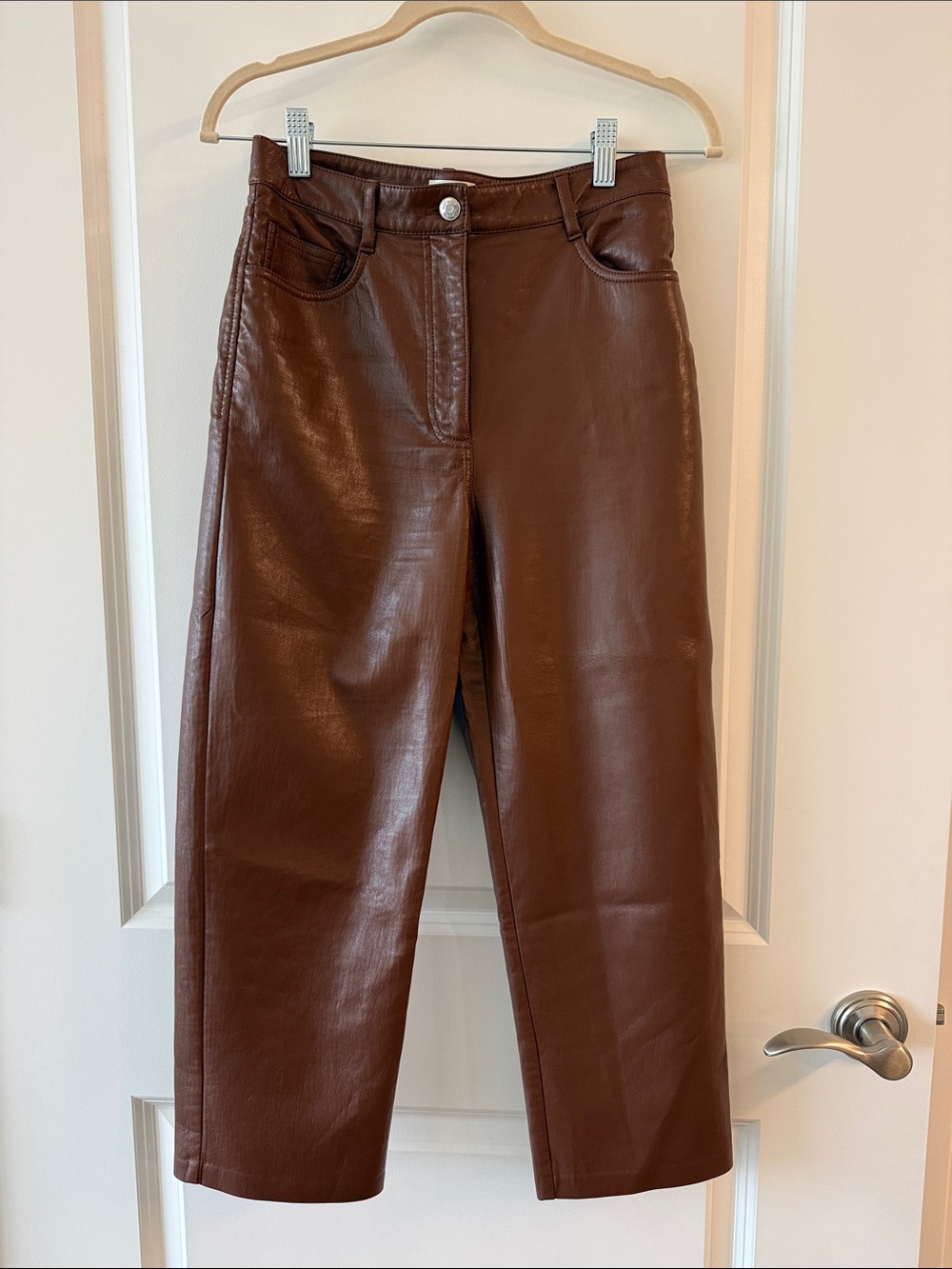 Wilfred Brown Faux Leather Straight-Leg Pant